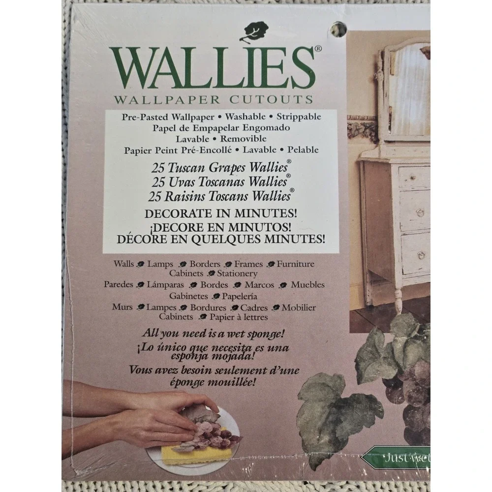Lot of 2 Wallies Tuscan Grapes Wallpaper Cutouts #12146 New Sealed Pre-Pasted